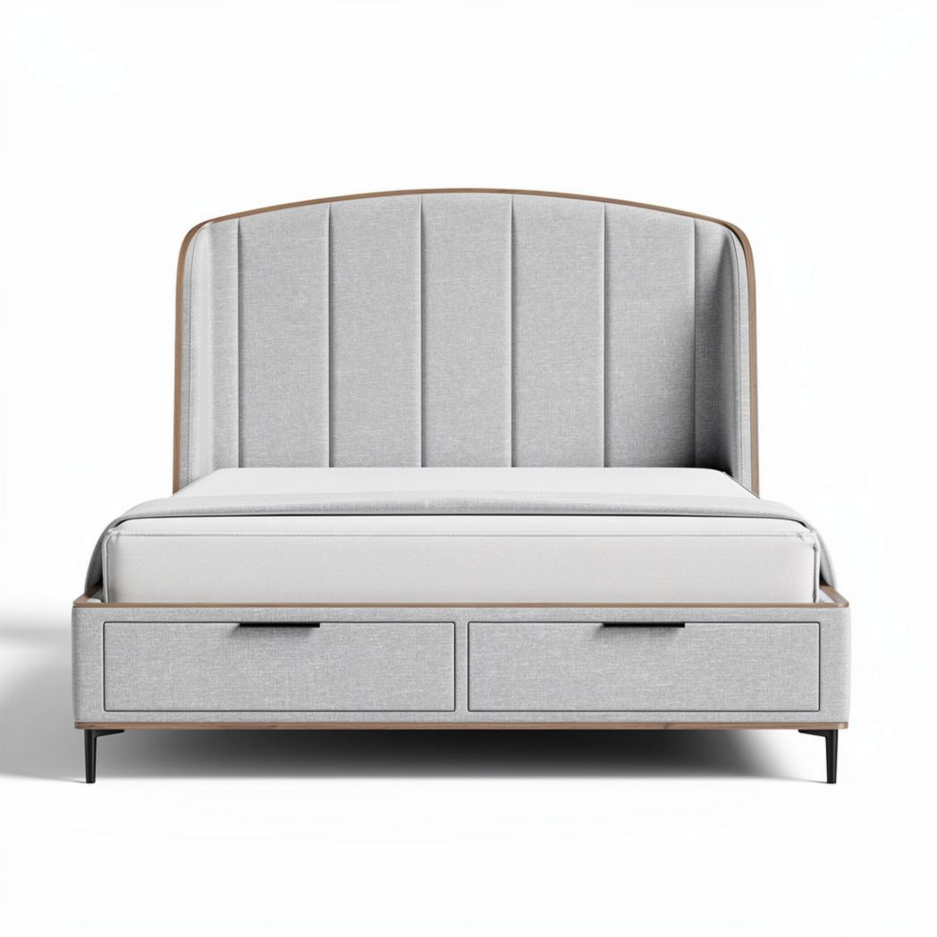 Letto matrimoniale con contenitore in legno e tessuto grigio 200 x 160 x 100cm