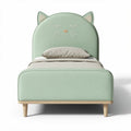 Letto per bambini a forma di gatto in tessuto verde 150 x 75 x 100cm