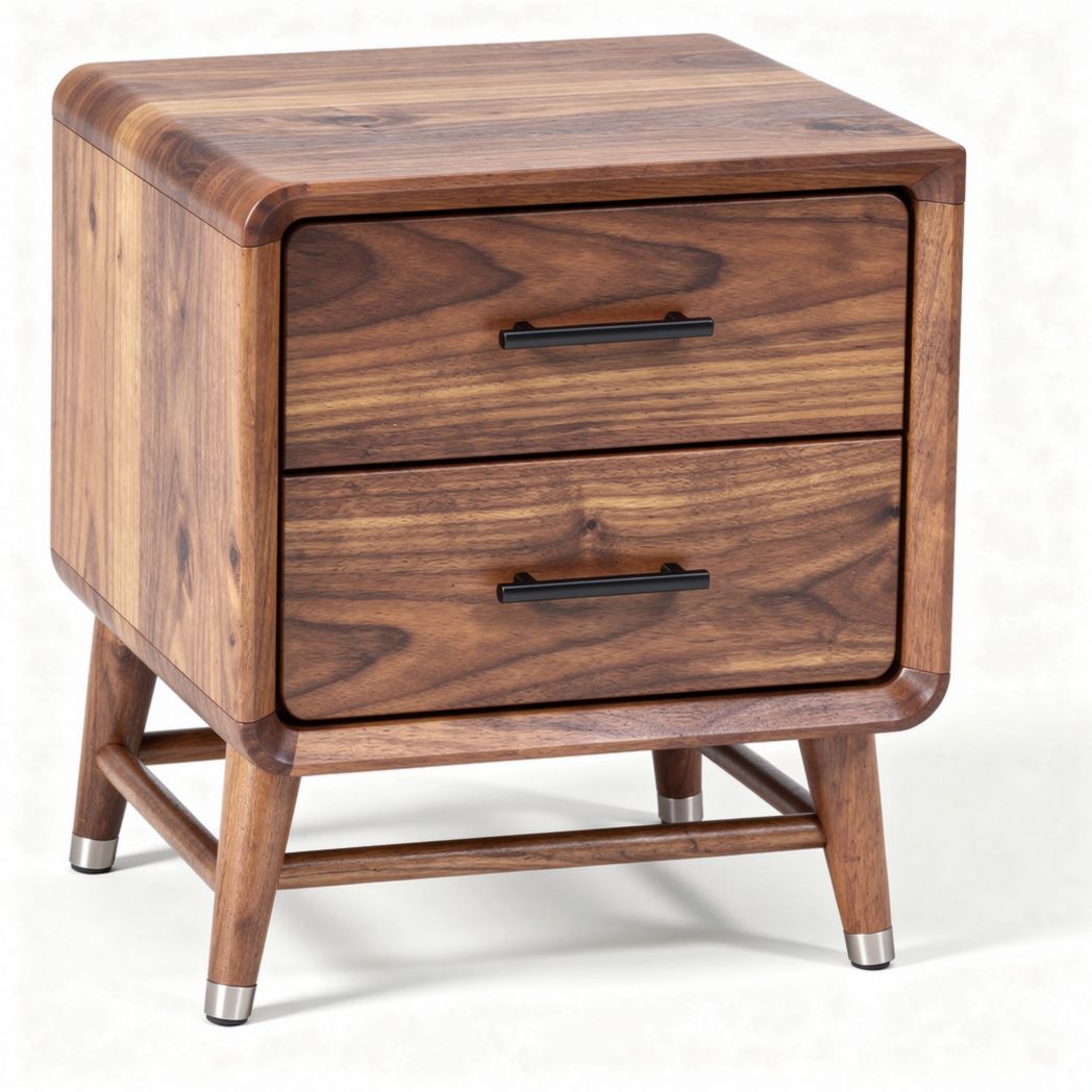 Comodino in legno di noce con due cassetti dimensioni 45 x 45 x 50cm