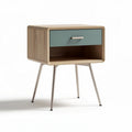 Comodino in legno con cassetto verde e gambe metalliche 50 x 40 x 60cm