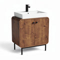 Mobiletto da bagno in legno marrone con lavabo bianco e dimensioni 70 x 50 x 90cm