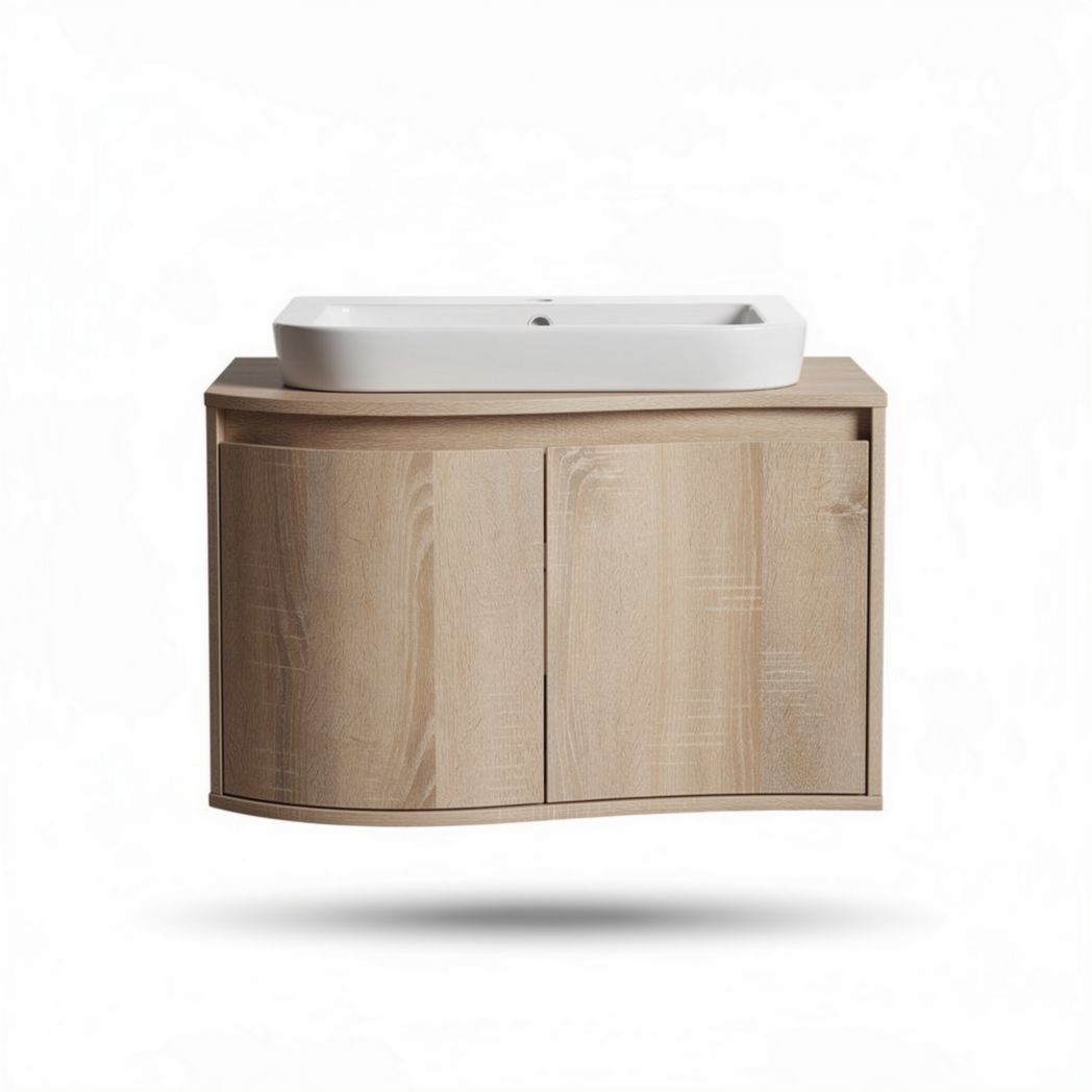 Mobiletto bagno in legno con lavabo bianco 80 x 45 x 50cm