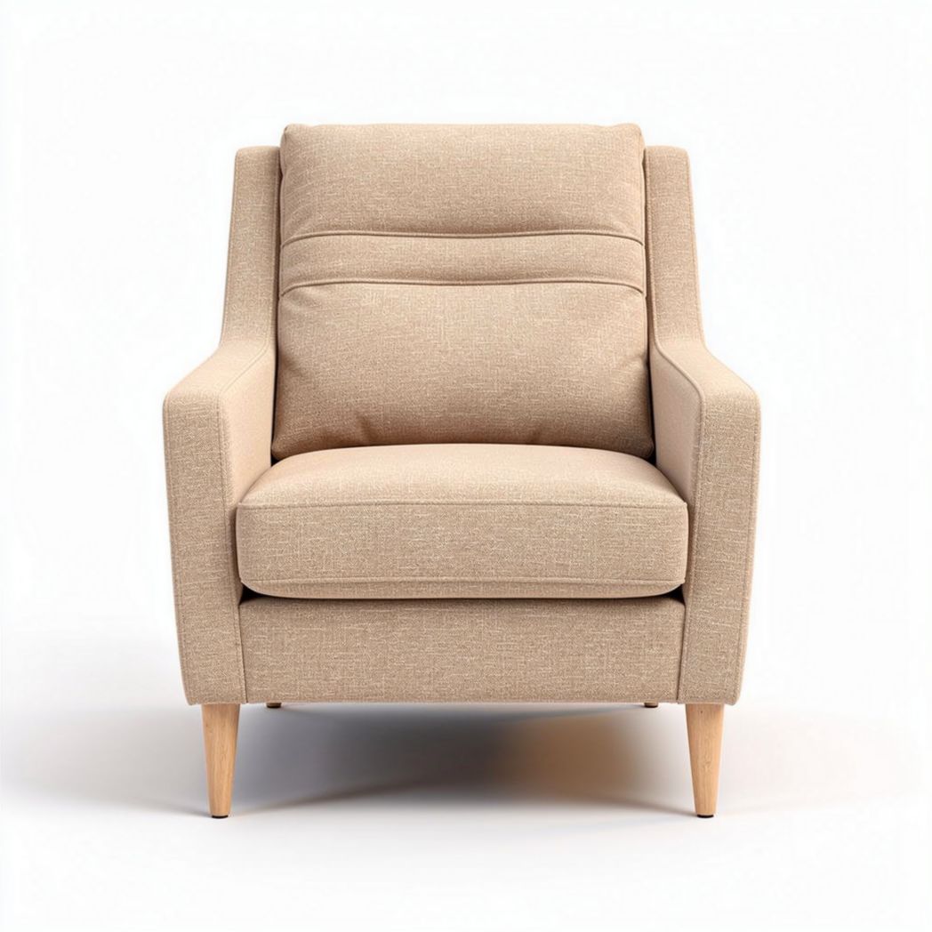 Poltrona in tessuto beige con seduta comoda e gambe in legno 80 x 80 x 90cm