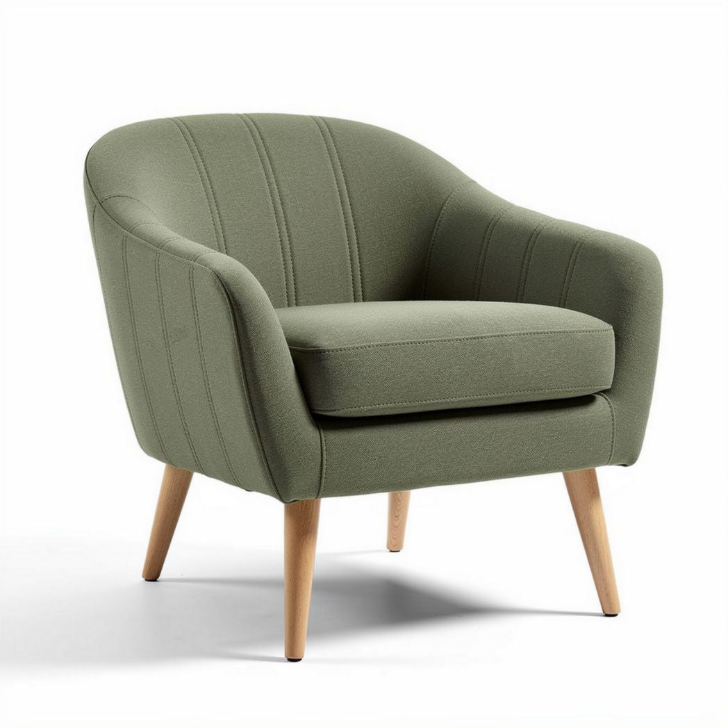 Poltrona verde in tessuto con gambe in legno di faggio 80 x 80 x 75cm