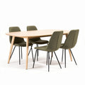 Tavolo da pranzo ovale in legno con quattro sedie verdi 150 x 90 x 75cm