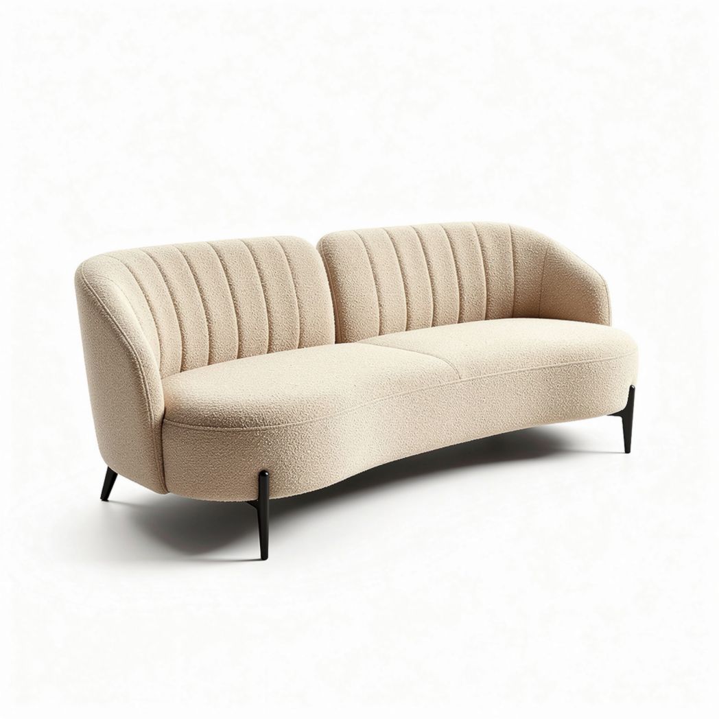 Divano in tessuto beige con struttura nera 200 x 90 x 75cm