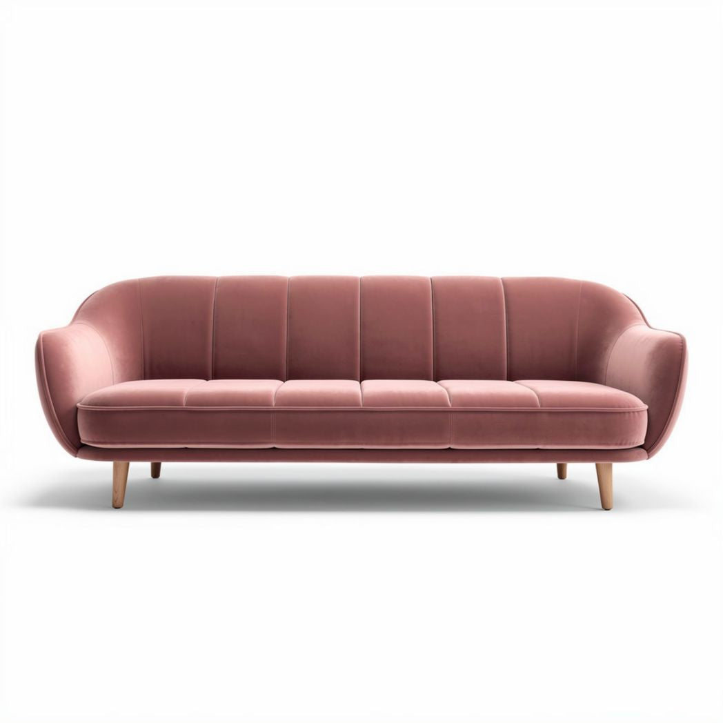 Divano in velluto rosa con struttura in legno dimensioni 200 x 90 x 85cm