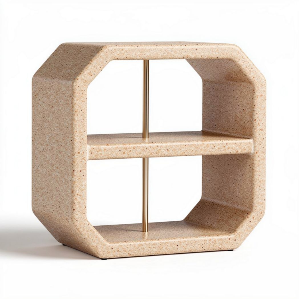 Mobiletto in materiale composito beige con due ripiani 30 x 30 x 40cm