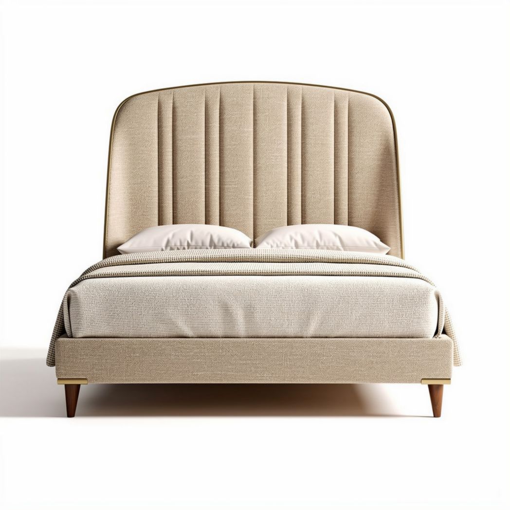 Letto matrimoniale 200 x 160 x 100 cm in tessuto beige con testiera imbottita